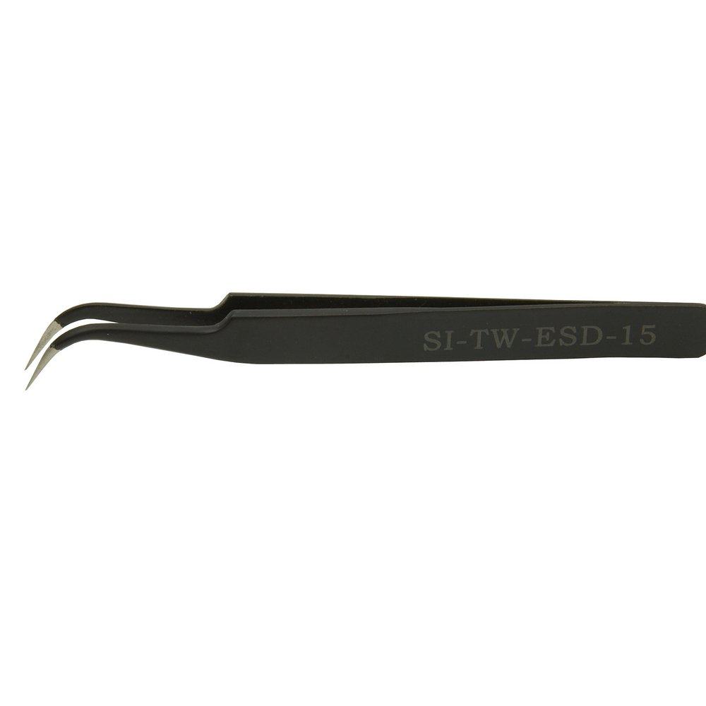 116mm Stainless Steel ESD Safe Curved Pointed Tweezer – PCB Soldering